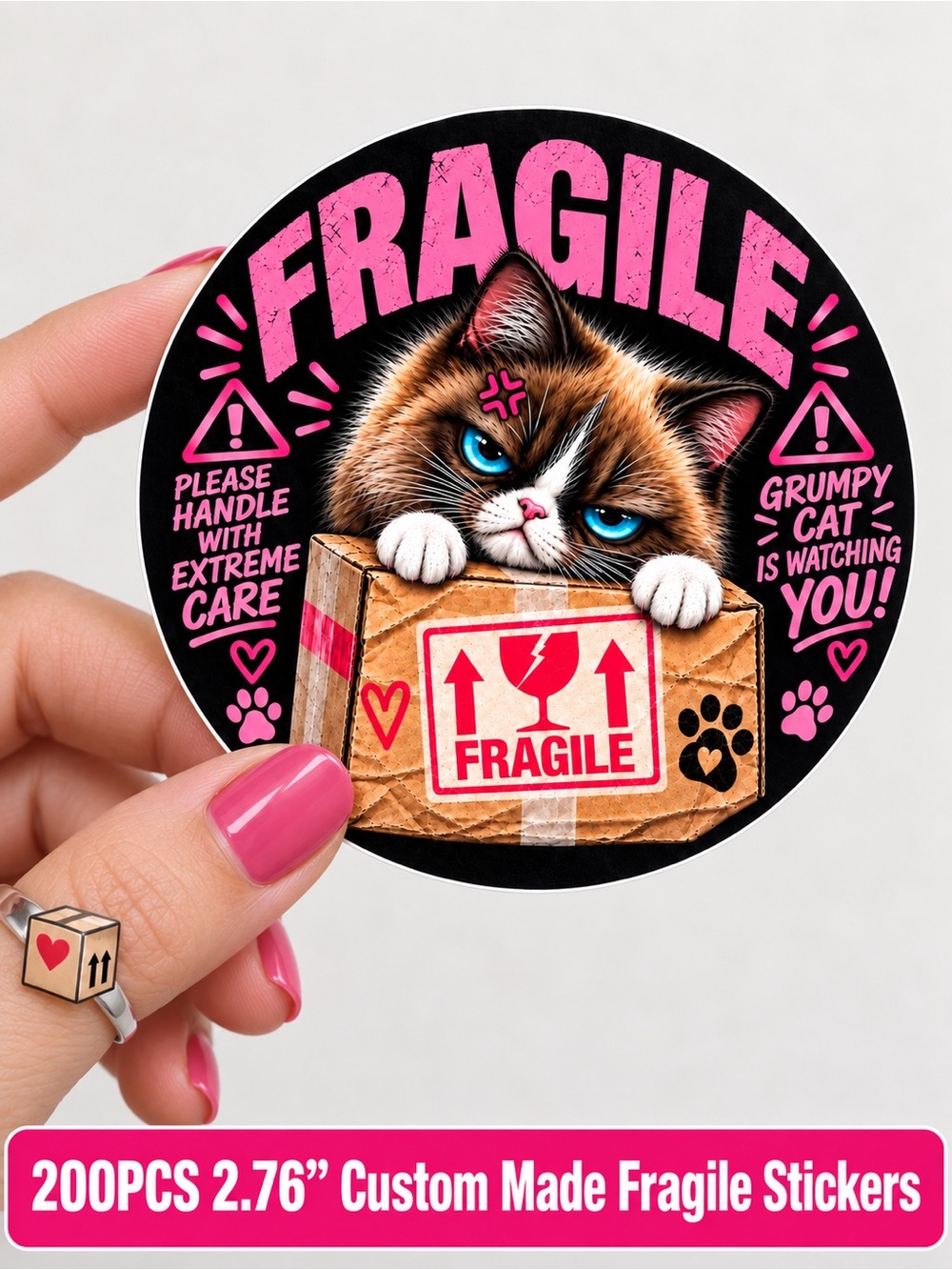 200PC Fragile Grumpy Cat Stickers